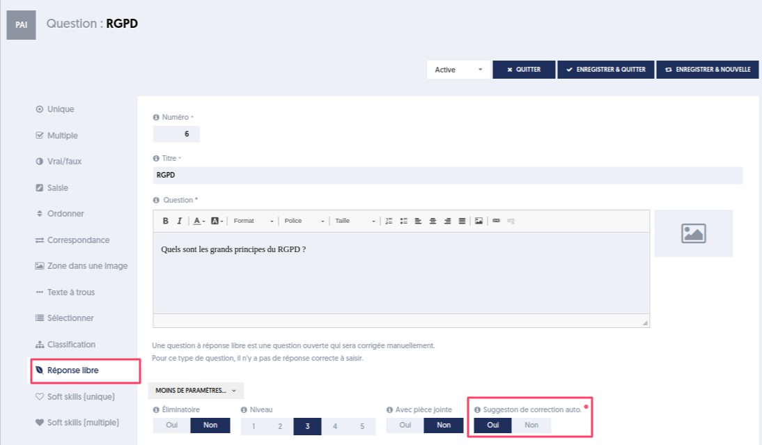 Función de corrección automatizada de preguntas libres